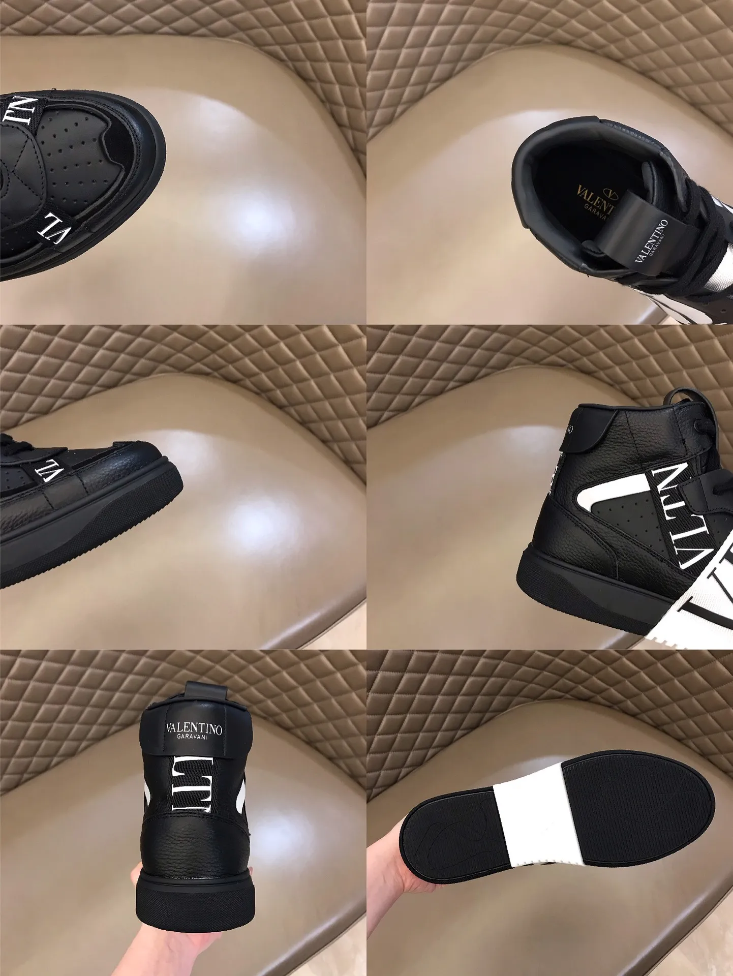 p480 "VALETINO**" new high-top 🆕 calfskin lace-up sneakers. No man should be able to refuse these shoes. The classic color scheme is so handsome! Purchase a high-precision replica of the original version to instantly sell off the market currency! 6 VLTN logo rubber effect straps - Valentino Garavani Logo printed on the back and tongue, all materials are customized to ensure quality! Size: 38-44